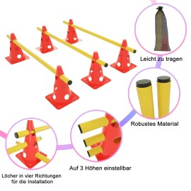 Agility Steckhürden-Set Kegelhürden 100cm Kindertraining Rot Hundetraining Gelb QEENTOE