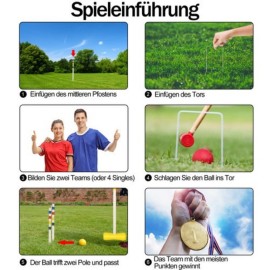Krocket Croquet Kroquet Crockett Crocket Set Holz Spielzeug für 4 Spieler Garten QEENTOE