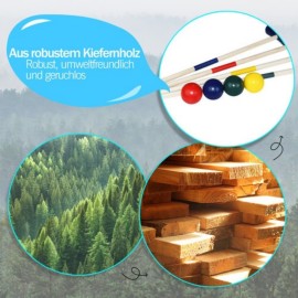 Krocket Croquet Kroquet Crockett Crocket Set Holz Spielzeug für 4 Spieler Garten QEENTOE