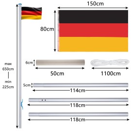 6,5m Fahnenmast Aluminium Flaggenmast Fahne Bodenhülse inkl. Deutschlandfahne QEENTOE